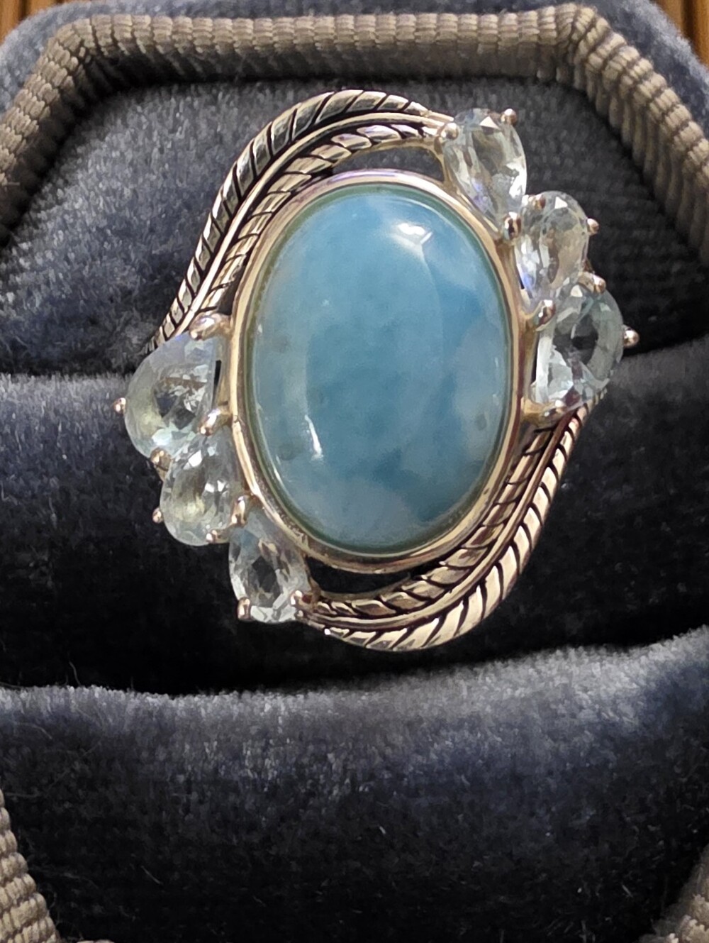 925 Silver Larimar, Topaz Ring